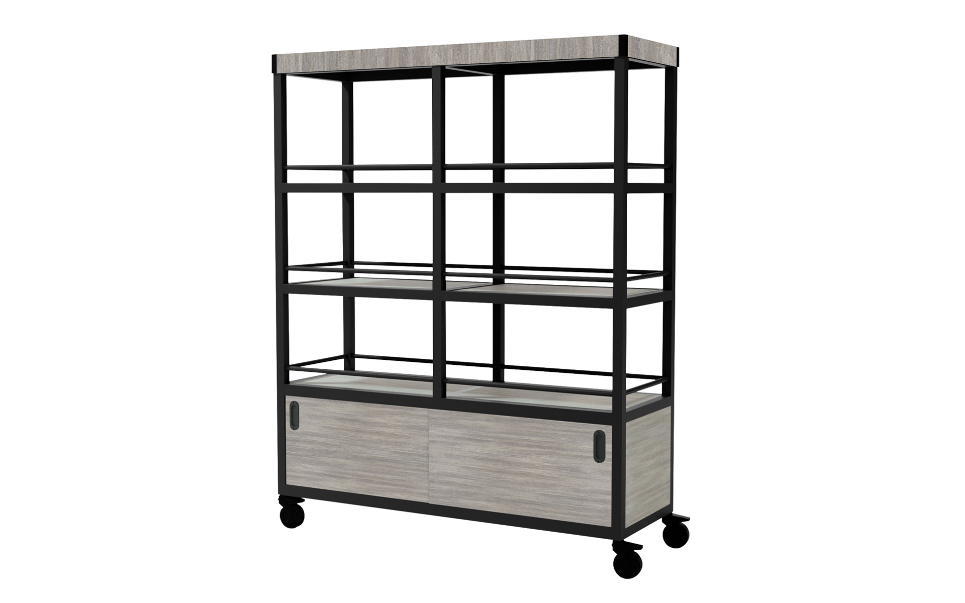 Hudson Back Bar Weathered Fiberwood laminate with Black powder coating