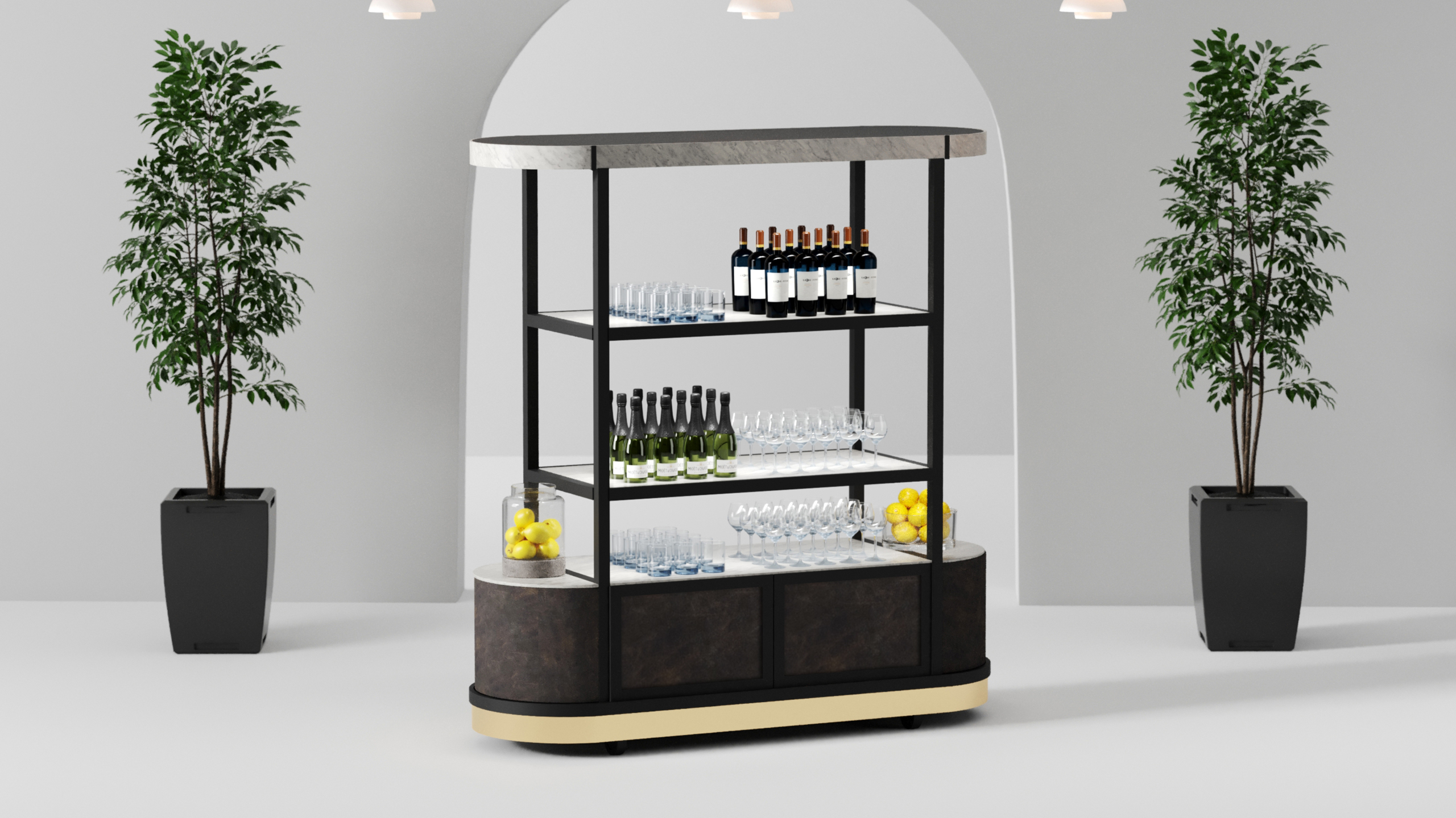 Luxe Back Bar – Italian Carrara – Antique Black Walrus Luxe Back Bar - Italian Carrara - Antique Black Walrus